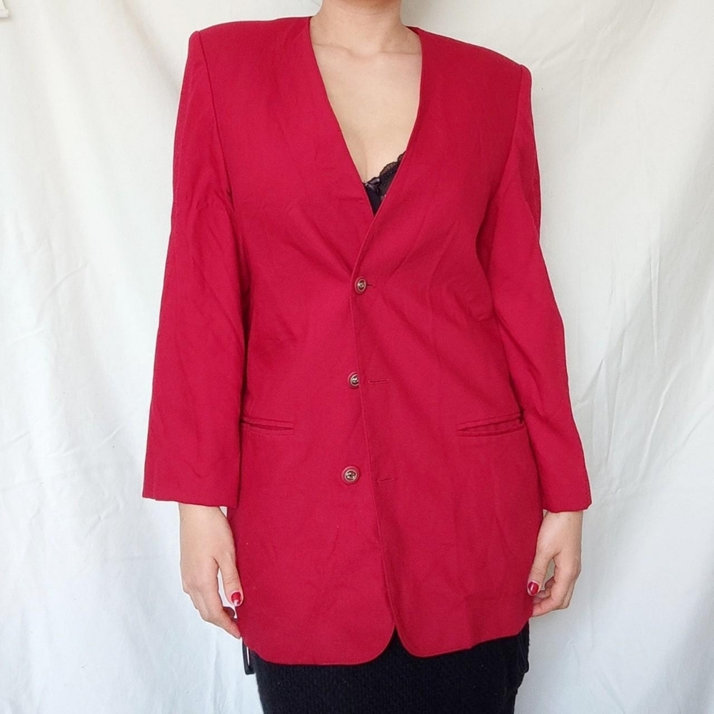 Allure Red Vintage Oversized Long Blazer